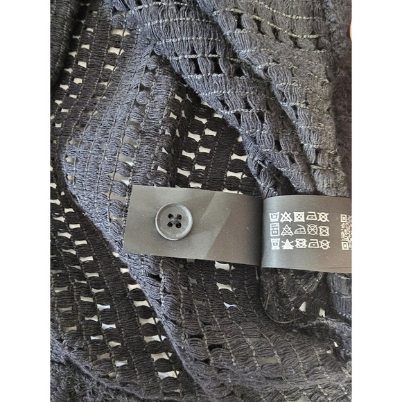 Zara Black Open Knit Short Sleeve Button Up Collered Shirt Size Large NEW - Picture 11 of 11